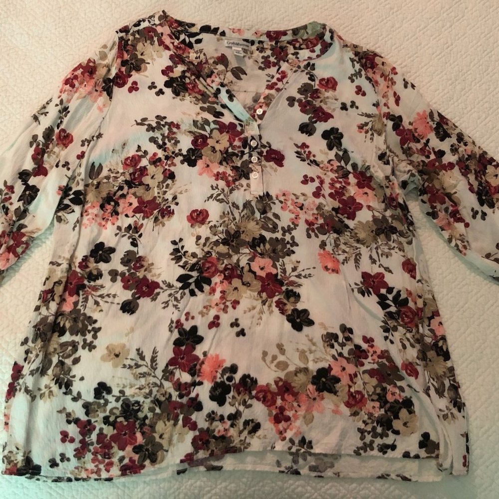 Women's Croft & Barrow Floral 3/4 Sleeve Plus Size 1X Top